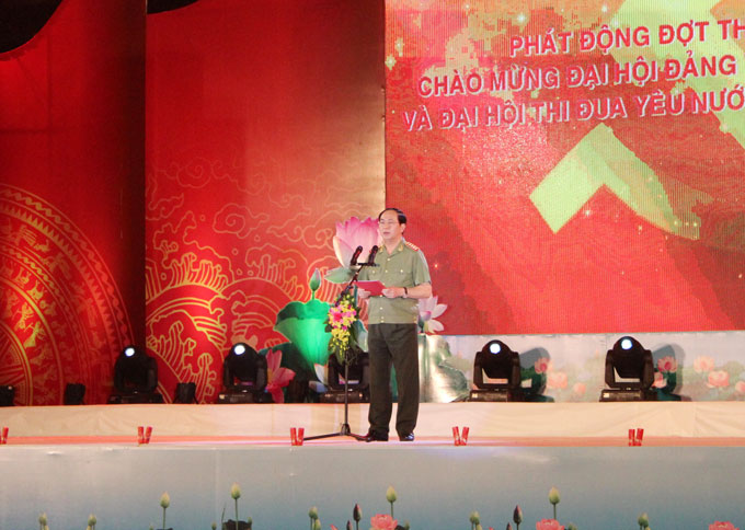 Đại tướng Trần Đại Quang, Uỷ viên Bộ Chính trị, Bí thư Đảng uỷ CATW, Bộ trưởng Bộ Công an phát biểu tại chương trình